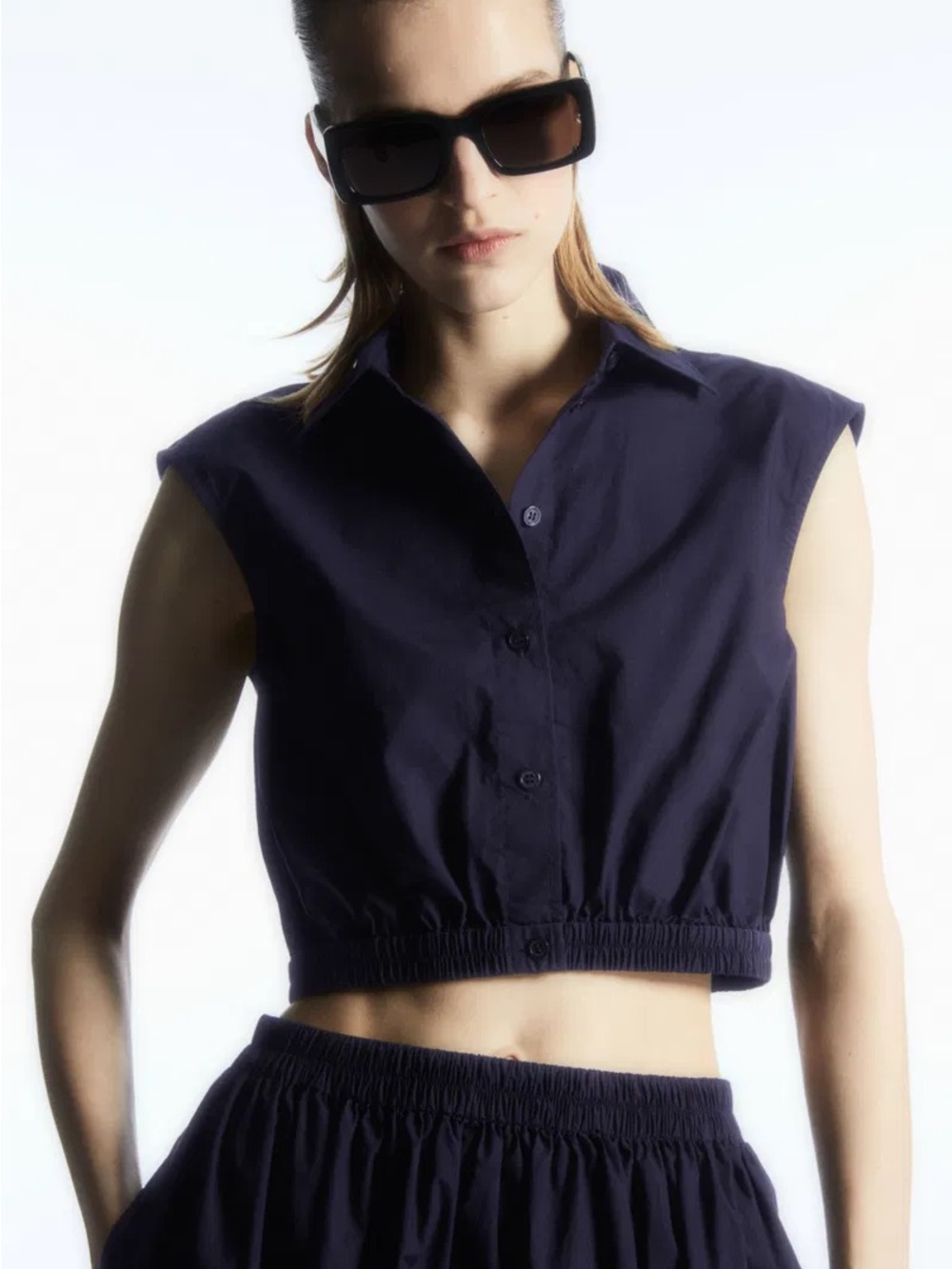 NWT COS Navy Cropped Sleeveless Shirt with Elastic Hem